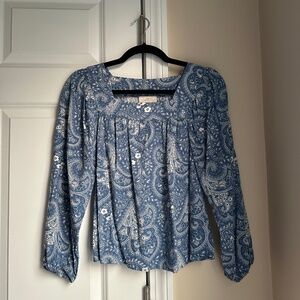 LOFT Square Neck Long Sleeve Top Blue Size S